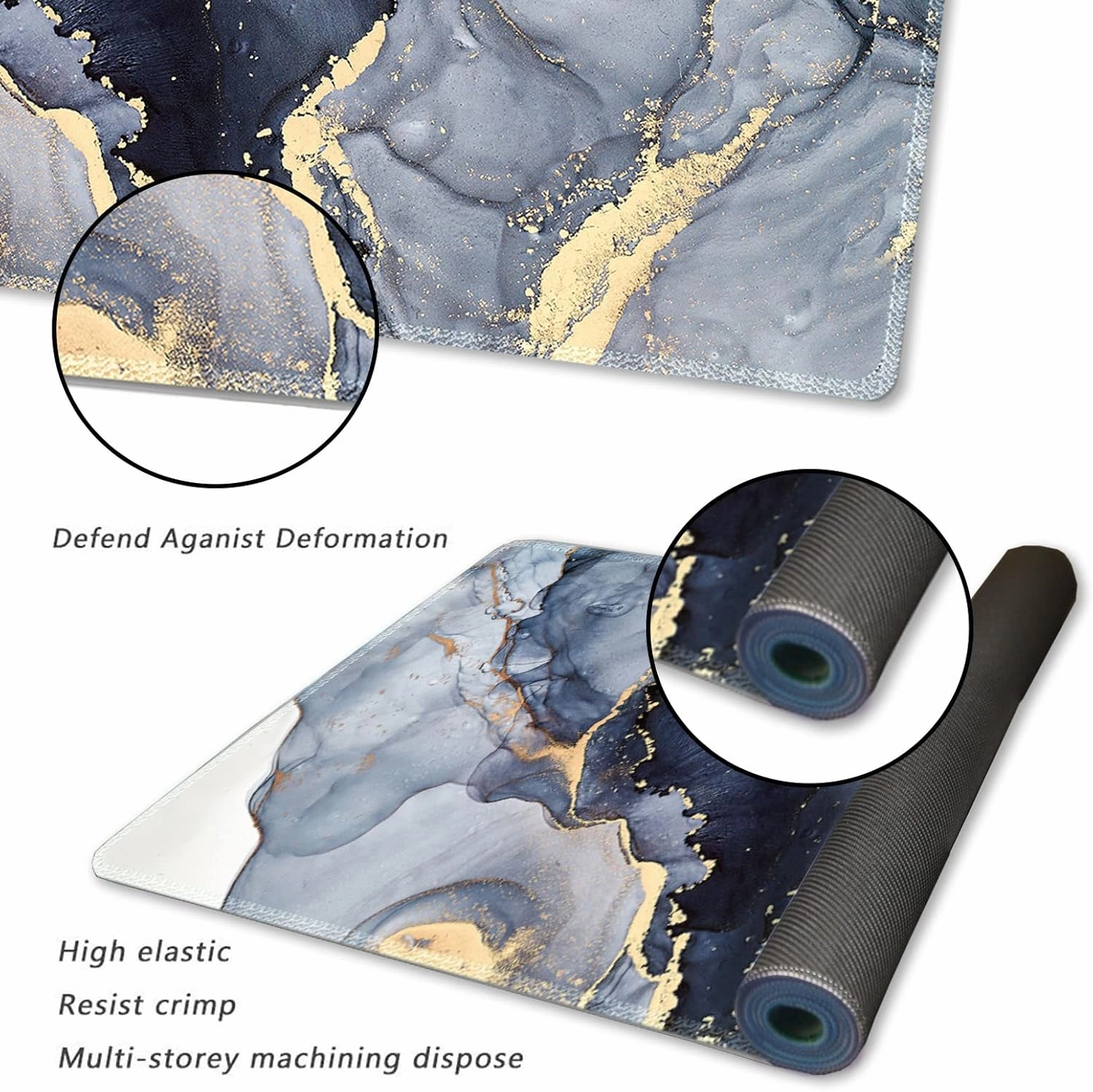 Extended Gaming Mouse Pad XXL ArtSo Large Keyboard Mat Long Mousepad Desk Decor Writing Pad Non Slip Rubber Base Stitched Edges for Work, Game, Office, Home, 35.1" x 15.7", Gilt Marble