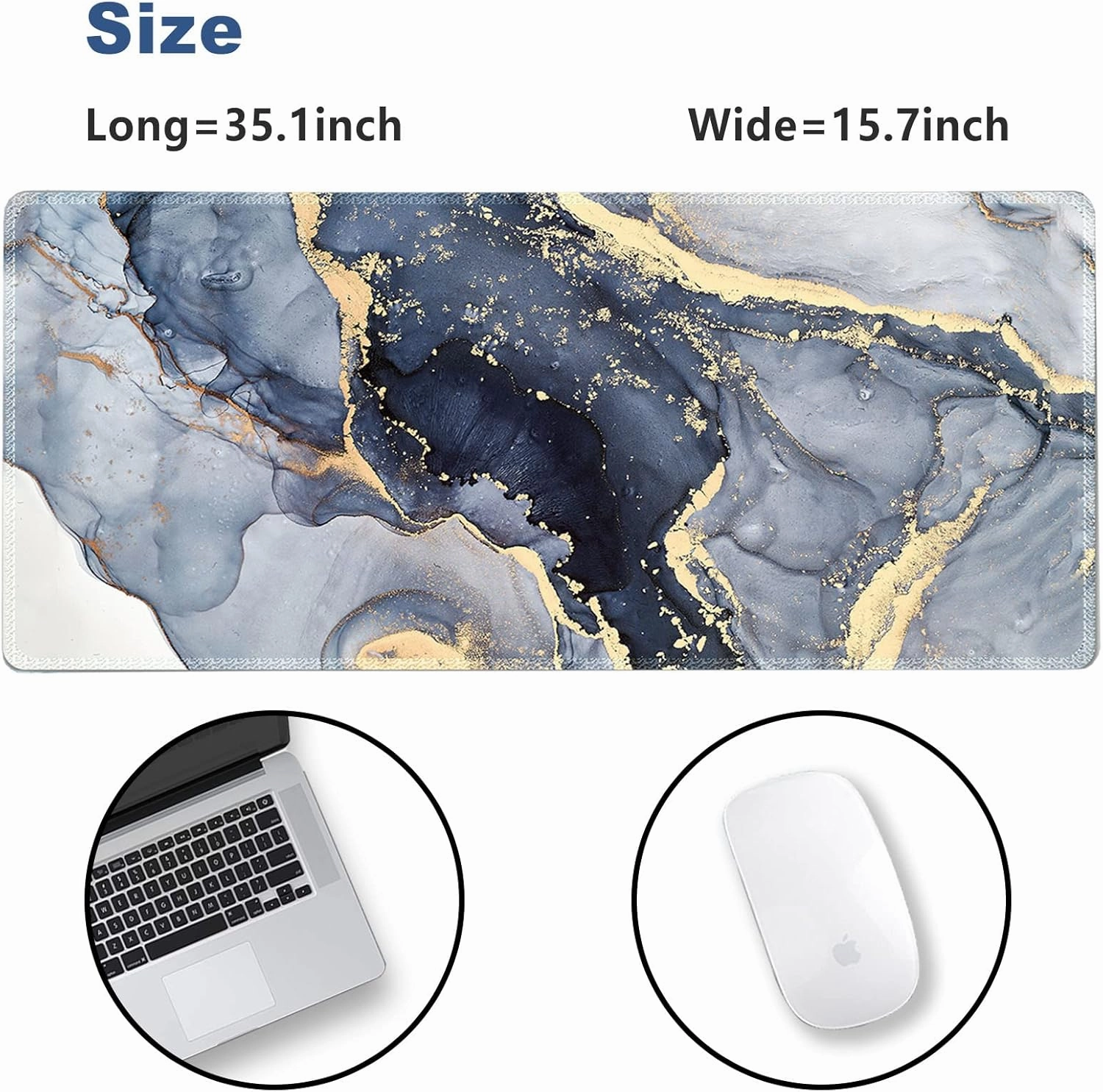 Extended Gaming Mouse Pad XXL ArtSo Large Keyboard Mat Long Mousepad Desk Decor Writing Pad Non Slip Rubber Base Stitched Edges for Work, Game, Office, Home, 35.1" x 15.7", Gilt Marble