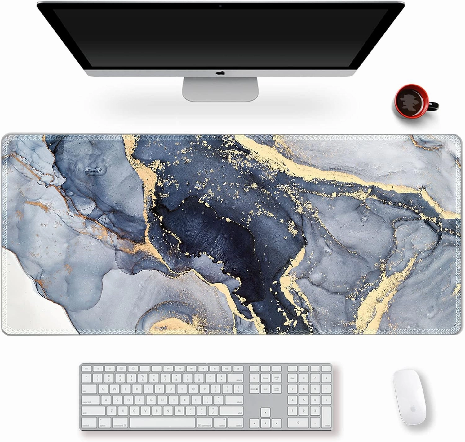 Extended Gaming Mouse Pad XXL ArtSo Large Keyboard Mat Long Mousepad Desk Decor Writing Pad Non Slip Rubber Base Stitched Edges for Work, Game, Office, Home, 35.1" x 15.7", Gilt Marble
