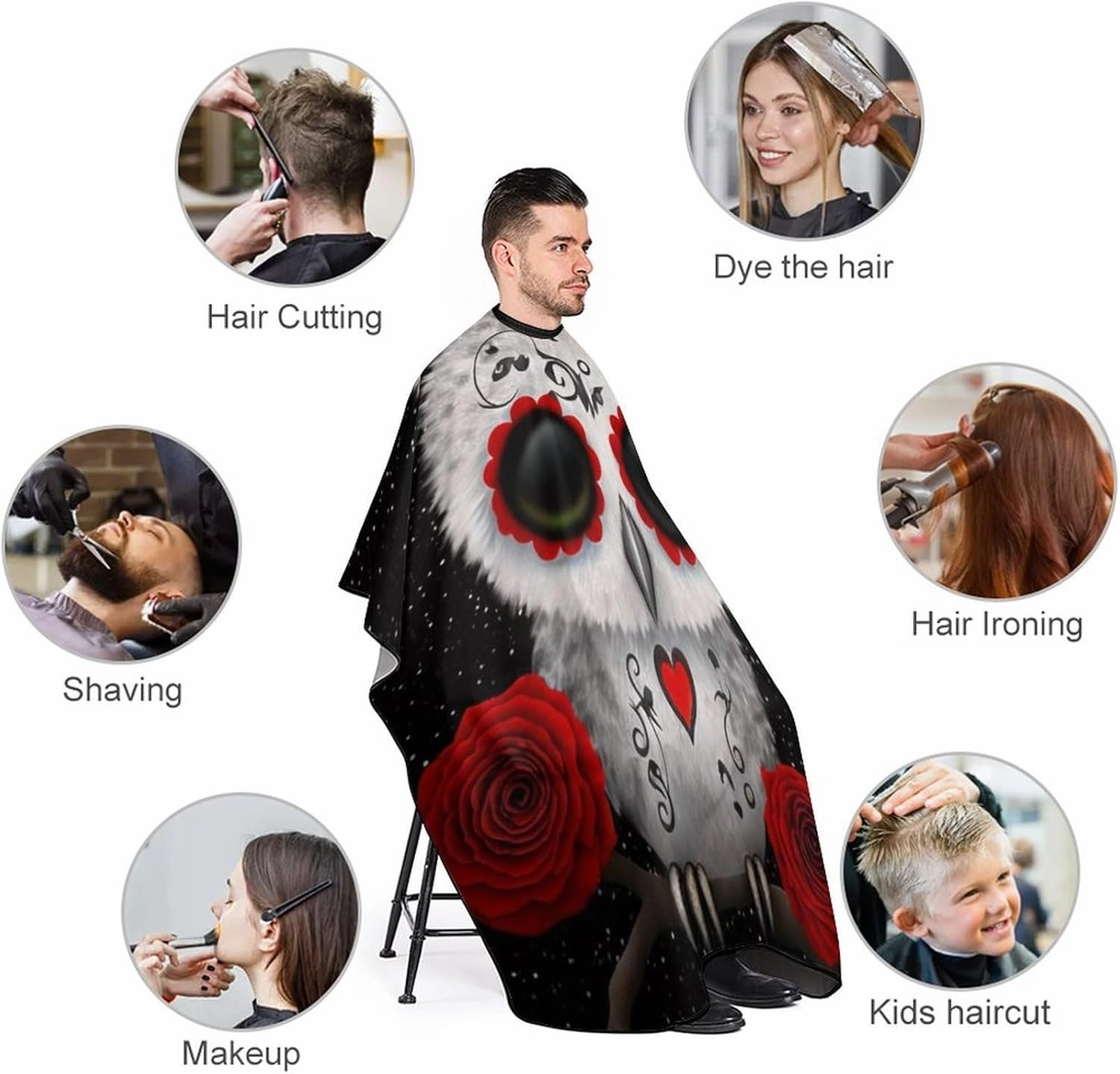 Extra Long Professional Salon Cape - Haircut Apron Cute Red Day of Dead Sugar-Skull Owl On Branch Art Hair-Cutting Gown for Styling Hair Cut Hairdresser