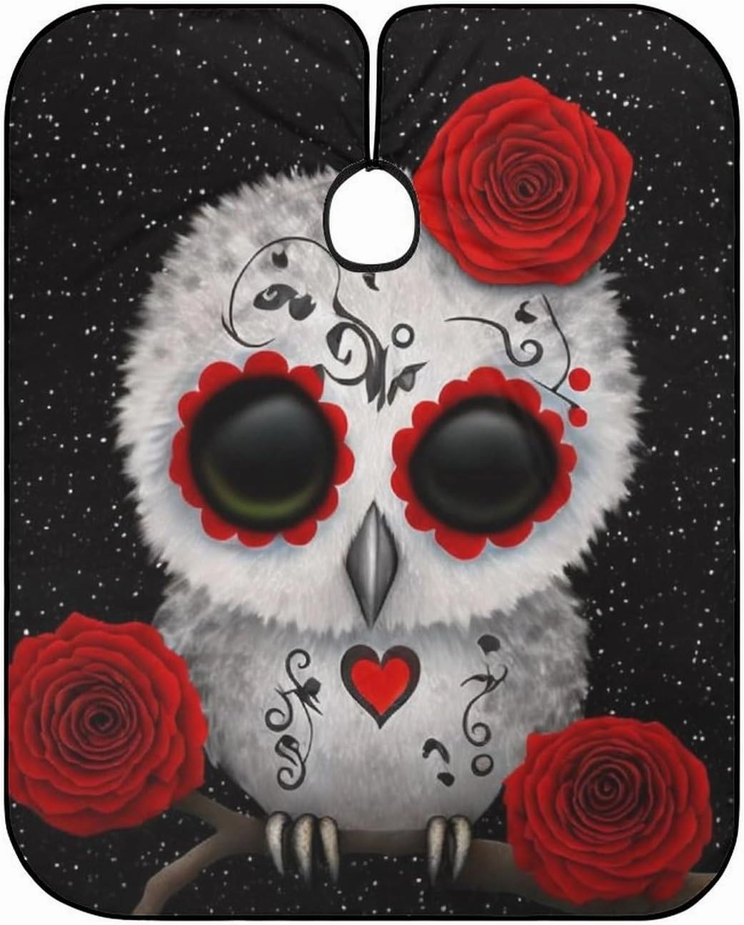 Extra Long Professional Salon Cape - Haircut Apron Cute Red Day of Dead Sugar-Skull Owl On Branch Art Hair-Cutting Gown for Styling Hair Cut Hairdresser