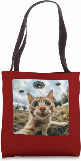 Extraterrestrial Encounter: Cat Selfie with UFO Tote Bag
