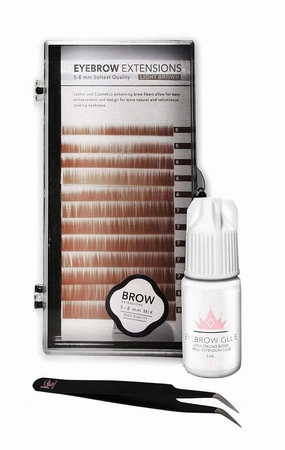 Eyebrow Extensions Kit with 1 x Trays of Mink Eyebrows in Blonde/Light Brown Comes on Mixed Length Trays 5-8 Mm Mix, Eyebrow Extension Glue Clear & Extension Tweezers by Kc Republic