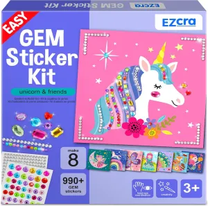 EZCRA Easy Arts and Crafts for Kids - Fun Gem Sticker Kit - 8 Unicorn Princess Themes, 990  Stickers - Gem Art for Kids - Diamond Art Kits - Toys for Boys and Girls Age 3,4,5,6,7,8
