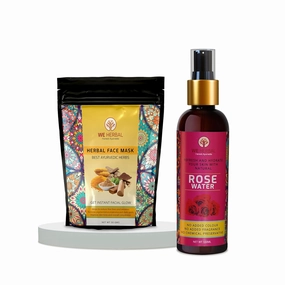 Face Care Combo | Herbal Face Pack 50g & Rose Water 100ml | Purifying, Soothing & Moisturizing | Suitable for All Skin Types