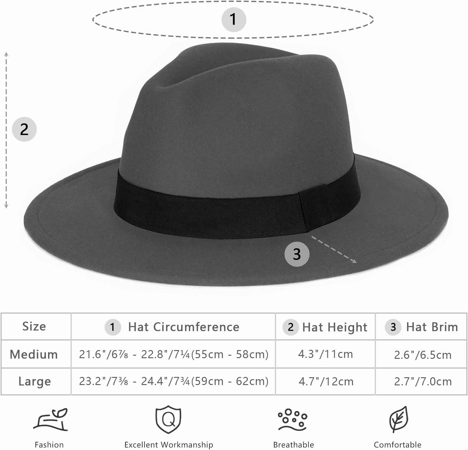 FADACHY Classic Fedora Hats for Men & Women Wide Brim Felt Hat Panama Dress Fedora Hat