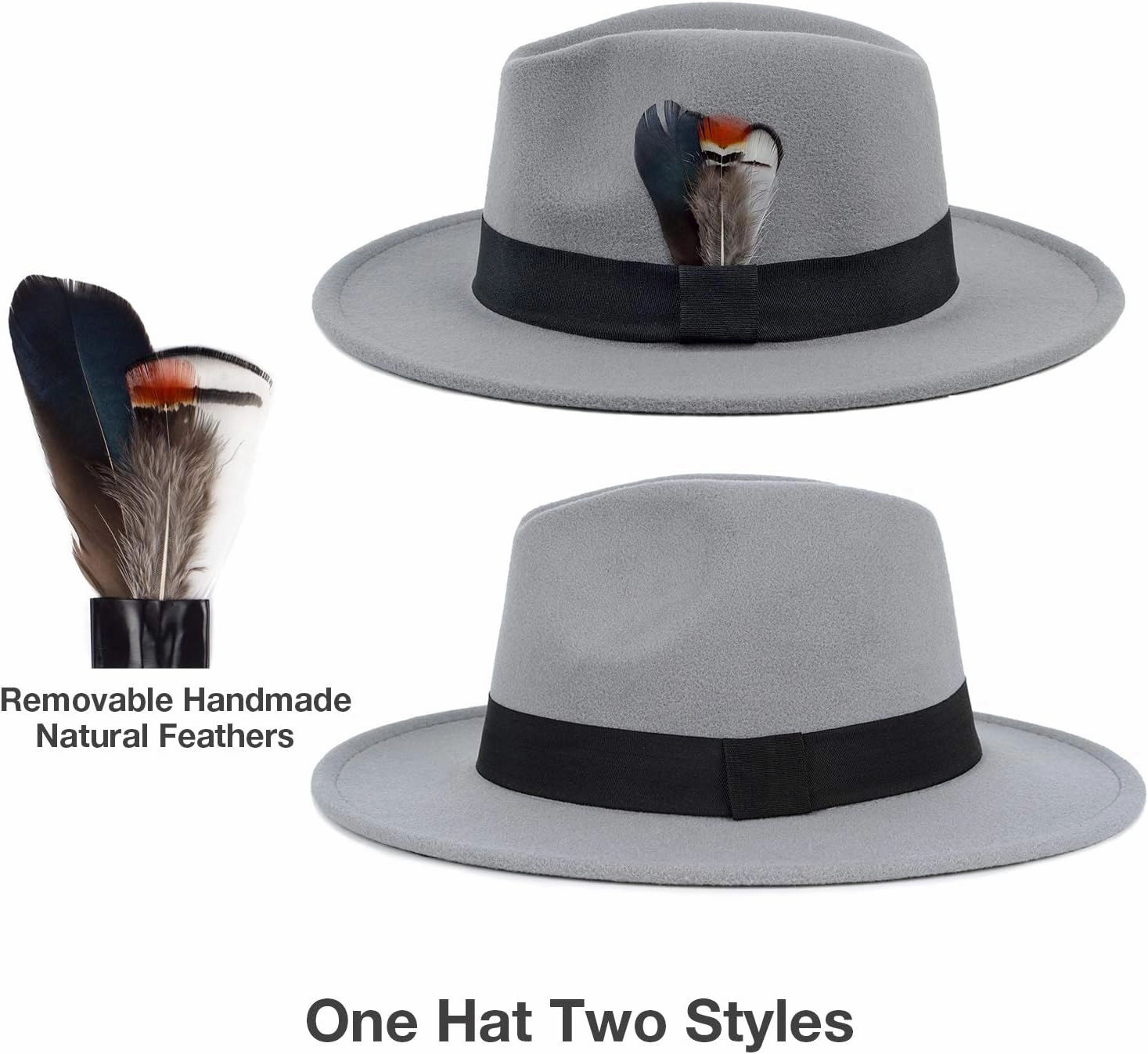 FADACHY Classic Fedora Hats for Men & Women Wide Brim Felt Hat Panama Dress Fedora Hat