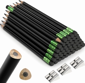 Fainne 48 Pcs Fat Pencils Jumbo Big Thick Large Pencils and 3 Pieces Sharpeners for Kids Beginners Preschoolers Kindergarten School Office Supplies(Black,Triangle)