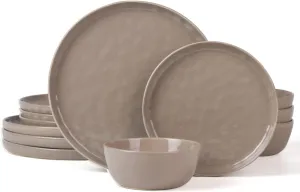 Famiware Mars Plates and Bowls Set, 12 Pieces Dinnerware Sets, Dishes Set for 4, Cinnamon Brown