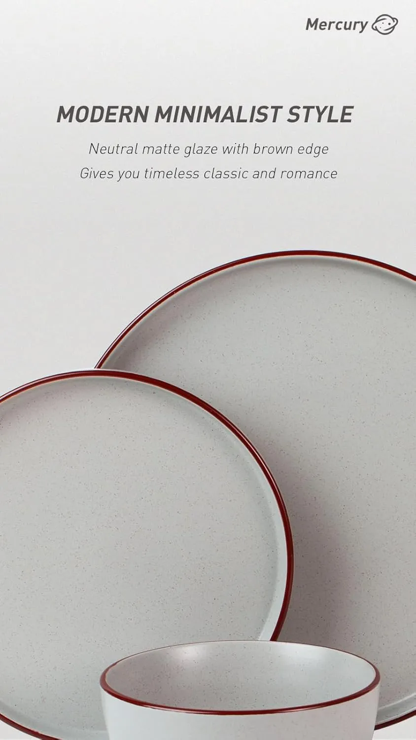 Famiware Mercury Plates and Bowls Sets, 12 Pieces Stoneware Dinnerware Sets, Dishes Set for 4, Microwave and Dishwasher Safe, Light Grey