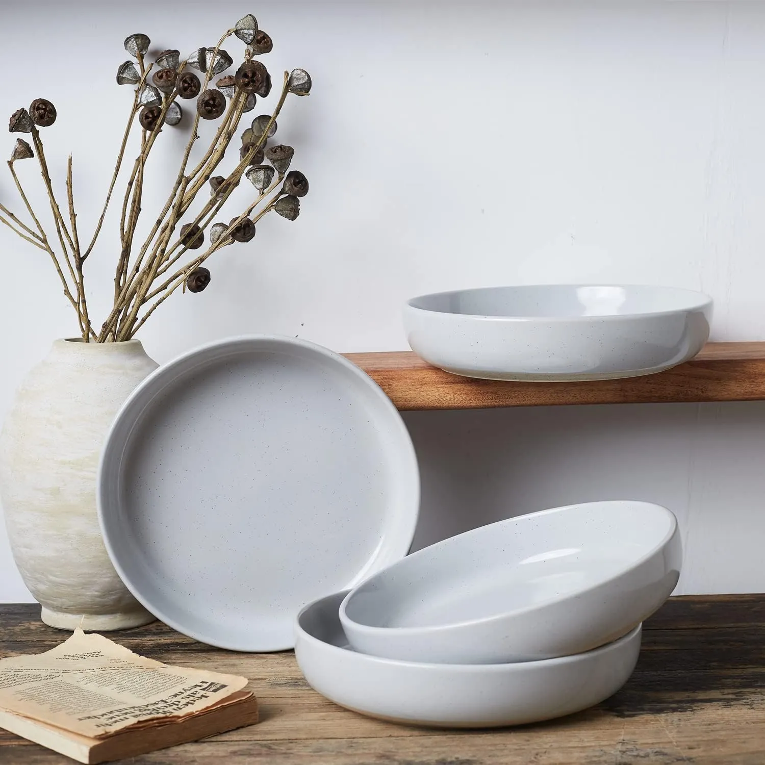 famiware Milkyway 33 oz Bowl Set, Pasta Bowls Set of 4, Salad Bowls Perfect for Your Friend for Housewarming, Thanksgiving, Christmas, Light Gray