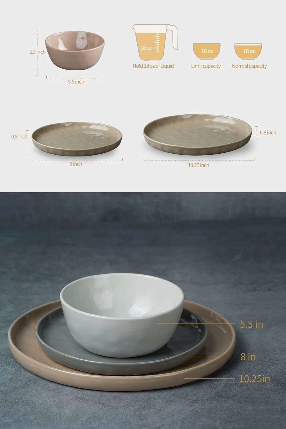 Famiware Mars Plates and Bowls Set, 12 Pieces Dinnerware Sets, Dishes Set for 4, Multi-color