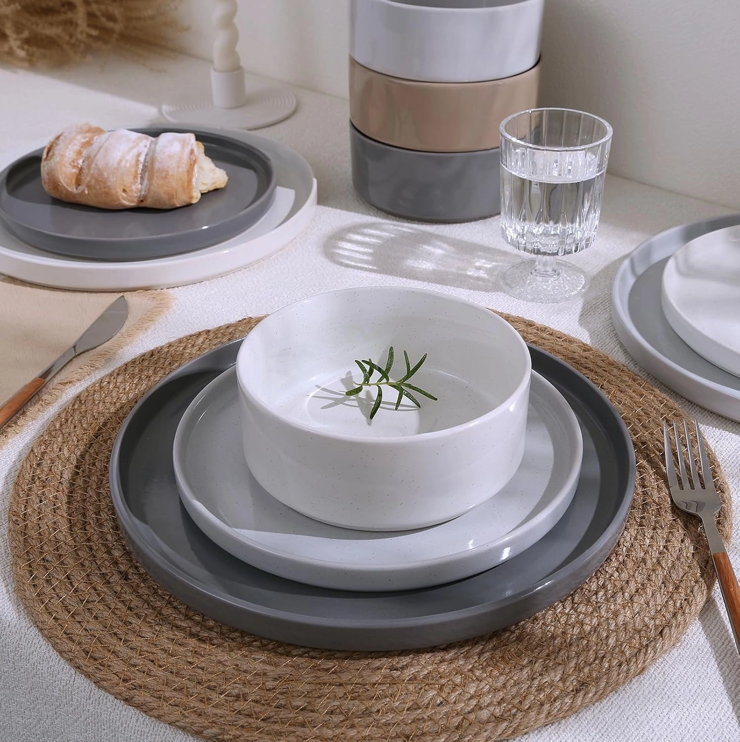 Famiware Nebula Plates and Bowls Set, 12 Pieces Dinnerware Sets, Dishes Set for 4, Multi-color