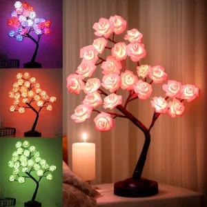 Fanshunlite Gift for Easter and Mother's Day, Table Lamp Rose Flower Tree Decors with 18 Colors Changing, Colorful Lighted Rose Tree 24 LED Bonsai Tree Light for The Home Wedding Dinner Party, Red