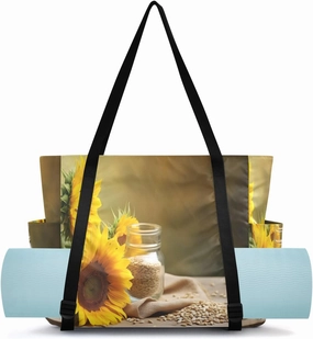 Farmhouse Beautiful Sunflower Yoga Mat Bag Carrier with Wet Dry Storage Pockets Pilates Bag Large Gym Tote Carryall with Water Bottle Holder for Women Travel Beach Office