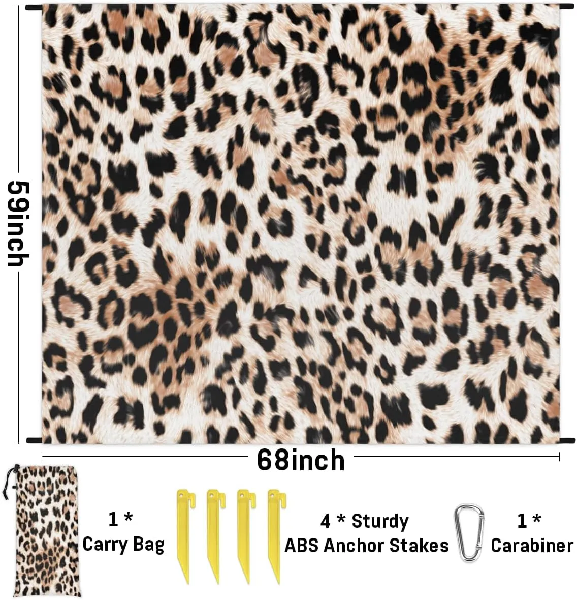 Fashion Leopard Skin Beach Blanket Adults Waterproof Sandproof Large Beach Mat 59”x 68” Compact Lightweight Picnic Blankets Portable Quick Drying Sand Free Mats for Travel Camping Hiking