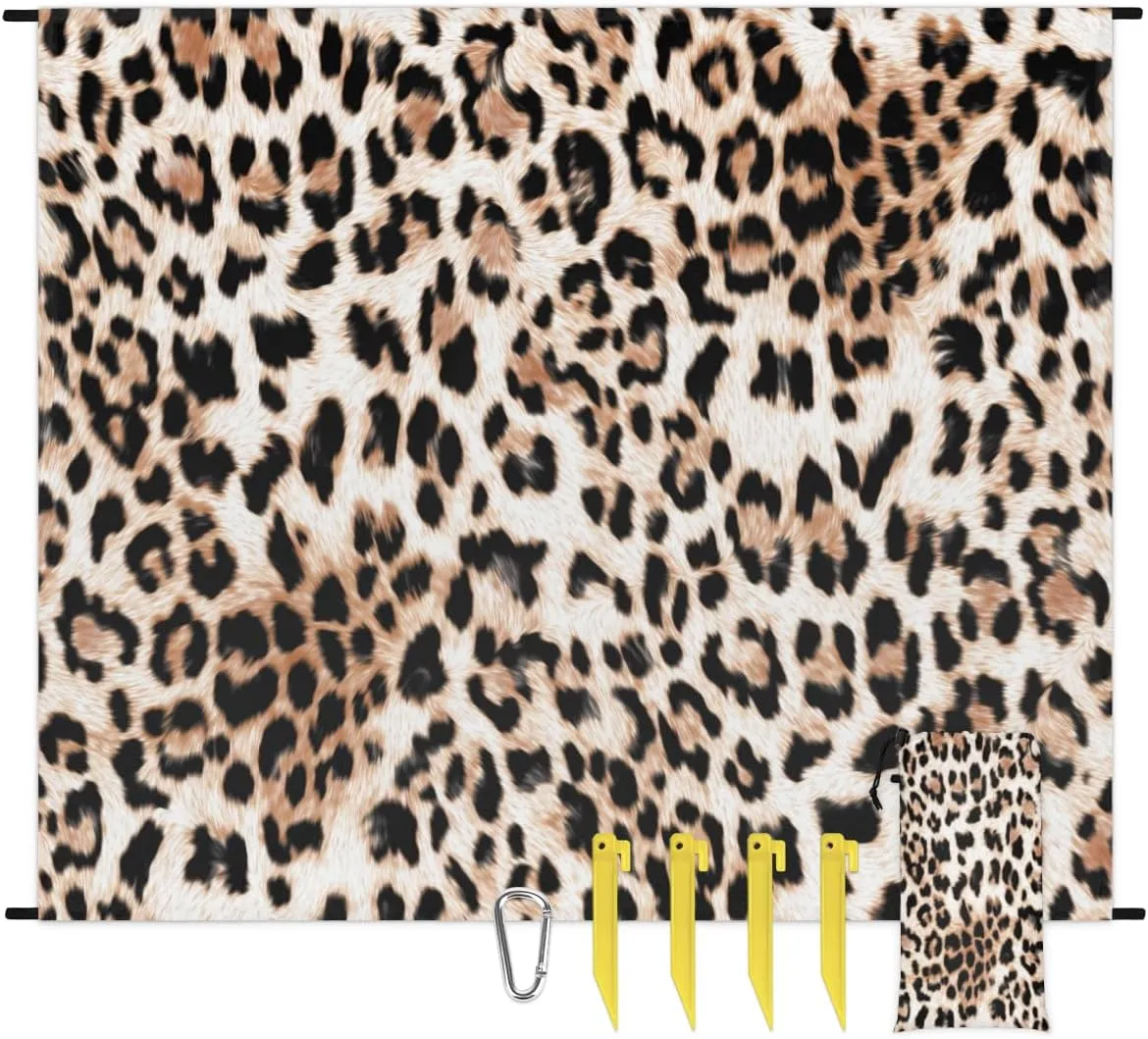 Fashion Leopard Skin Beach Blanket Adults Waterproof Sandproof Large Beach Mat 59”x 68” Compact Lightweight Picnic Blankets Portable Quick Drying Sand Free Mats for Travel Camping Hiking
