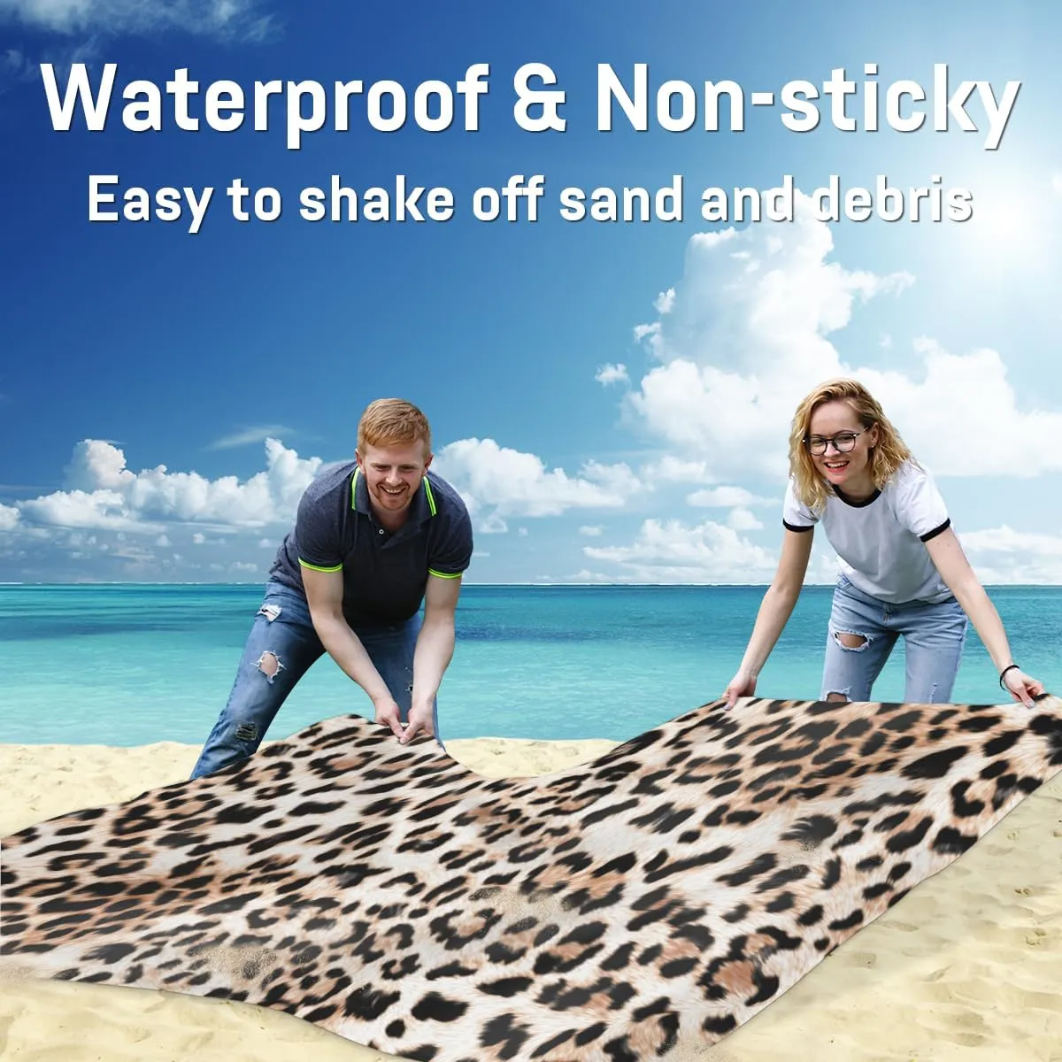 Fashion Leopard Skin Beach Blanket Adults Waterproof Sandproof Large Beach Mat 59”x 68” Compact Lightweight Picnic Blankets Portable Quick Drying Sand Free Mats for Travel Camping Hiking