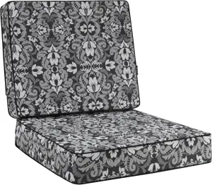 Favoyard Deep Seat Patio Cushion 22 x 22 x 3 in Waterproof Seat & Back Cushion Set with Color Fade Resisitant Pattern, Portable Handle, Attach Straps, Zipper on Removable Cover for Outdoor Furniture