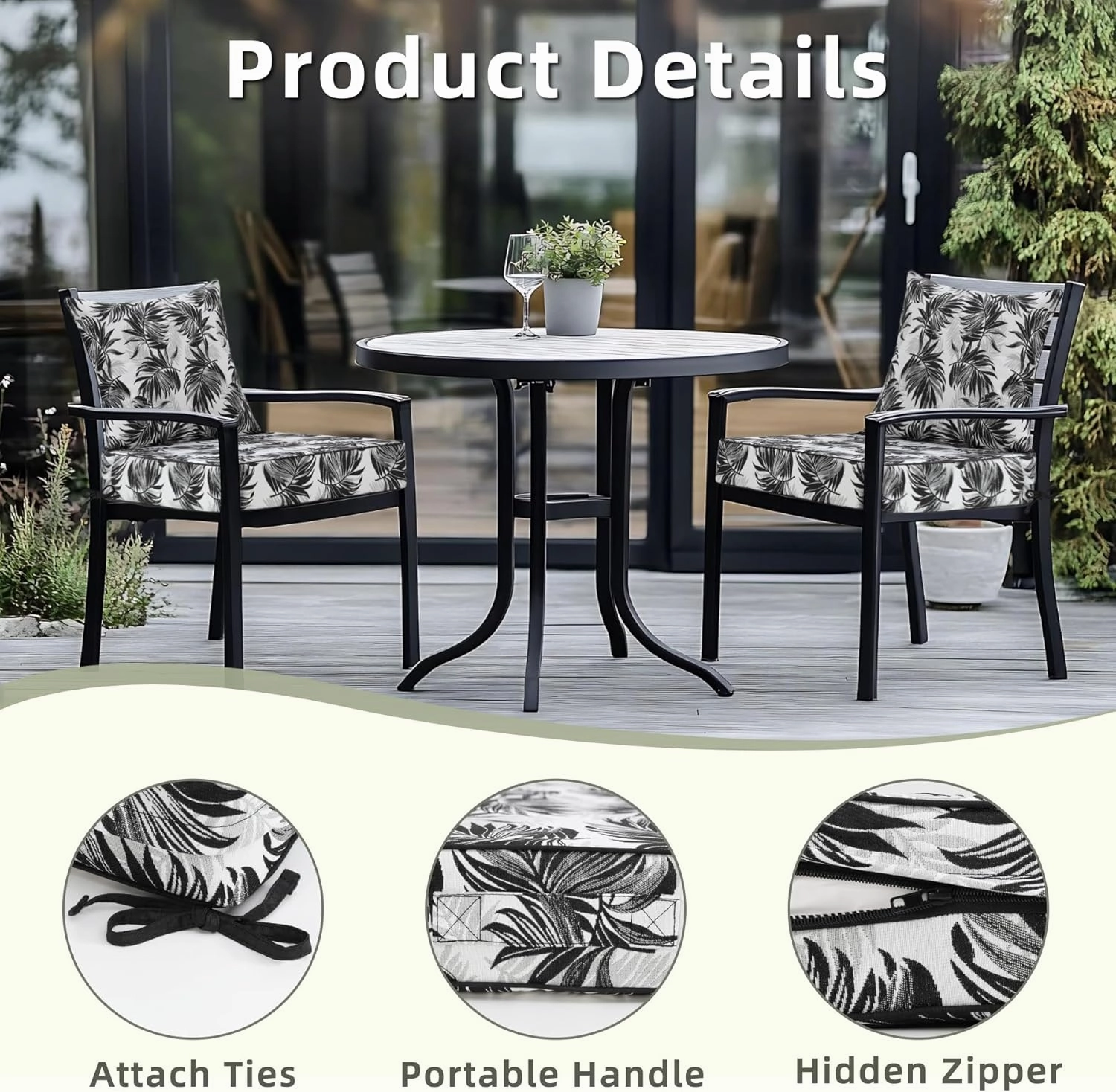 Favoyard Outdoor Seat Cushion 24 x 24 x 4 in Waterproof Pattern Fade Resistant Cover Removable Patio Furniture Cushions Deep Seat & Back Cushion Set with Adjustable Straps for Patio Chair Sofa Couch
