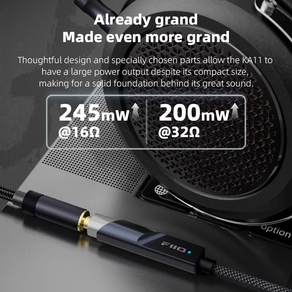 FiiO KA11 USB C to 3.5mm Audio Adapter 32bit/384KHz, USB Type C Dongle HiFi DAC Amplifier for Android/iOS/Windows/Mac (Silver, TC)