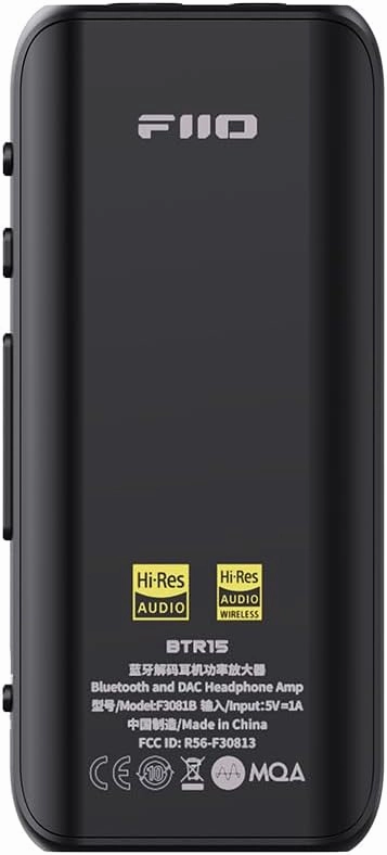 FiiO BTR15 Headphone Amps Bluetooth 5.1 Receiver High Resolution 384K/32Bit Native DSD256 USB DAC Supports LDAC/aptX HD/MQA for Smartphones/PC/Car/Home Audio (Black)