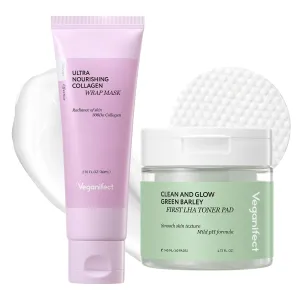 Firm & Smooth Duo, Collagen Overnight Wrapping Mask & LHA Toner Pads, Daily Skin-Smoothing and Lifting Care for a Firm, Glass Skin