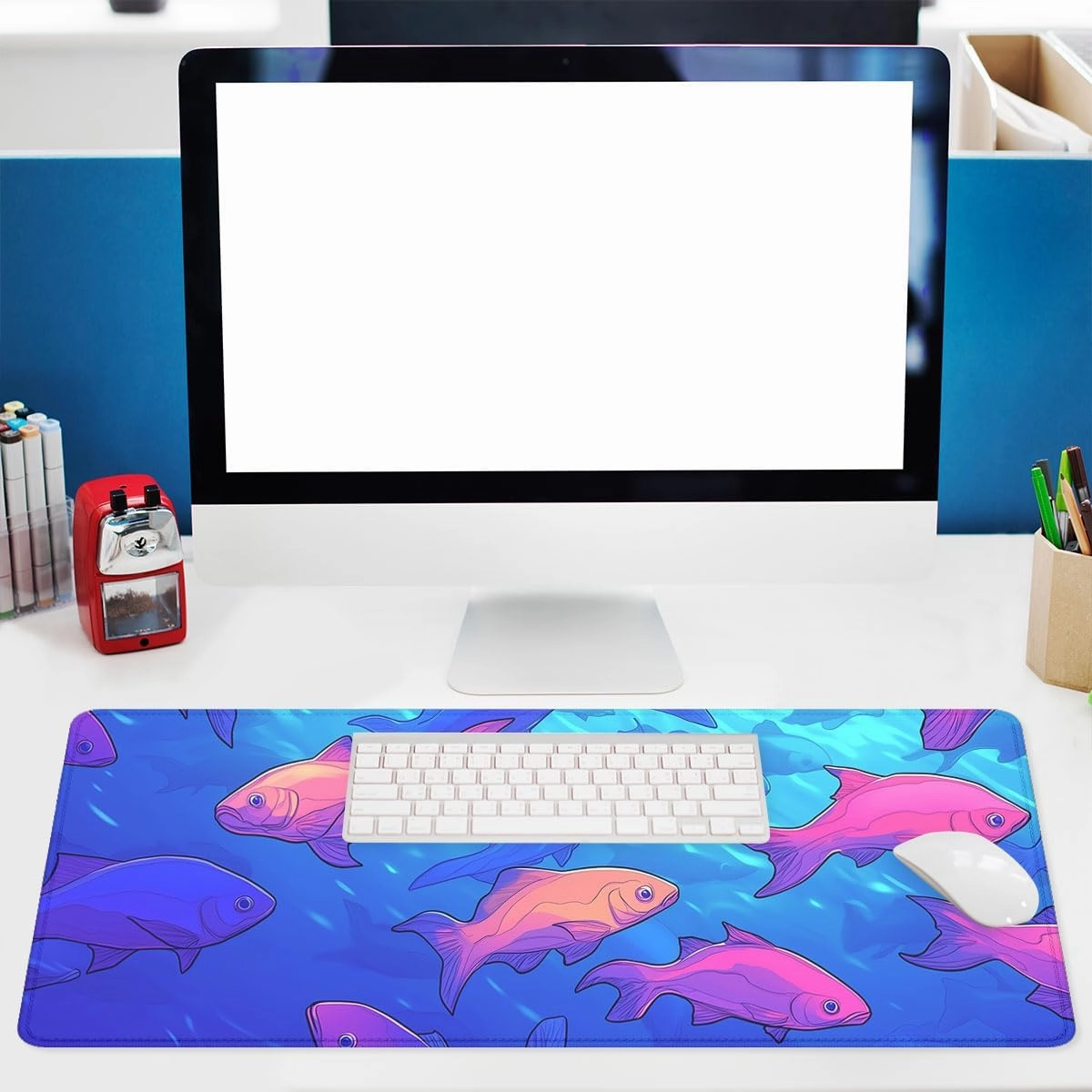 Fish Gaming Mouse Pad Desk Pad Colorful Sea Animals Red Blue Fish Tank XL Mouse Pad Large Mousepad Extended Laptop Keyboard Mat Gaming Desk Pad Mouse Mat Office Computer Keyboard Laptop Home