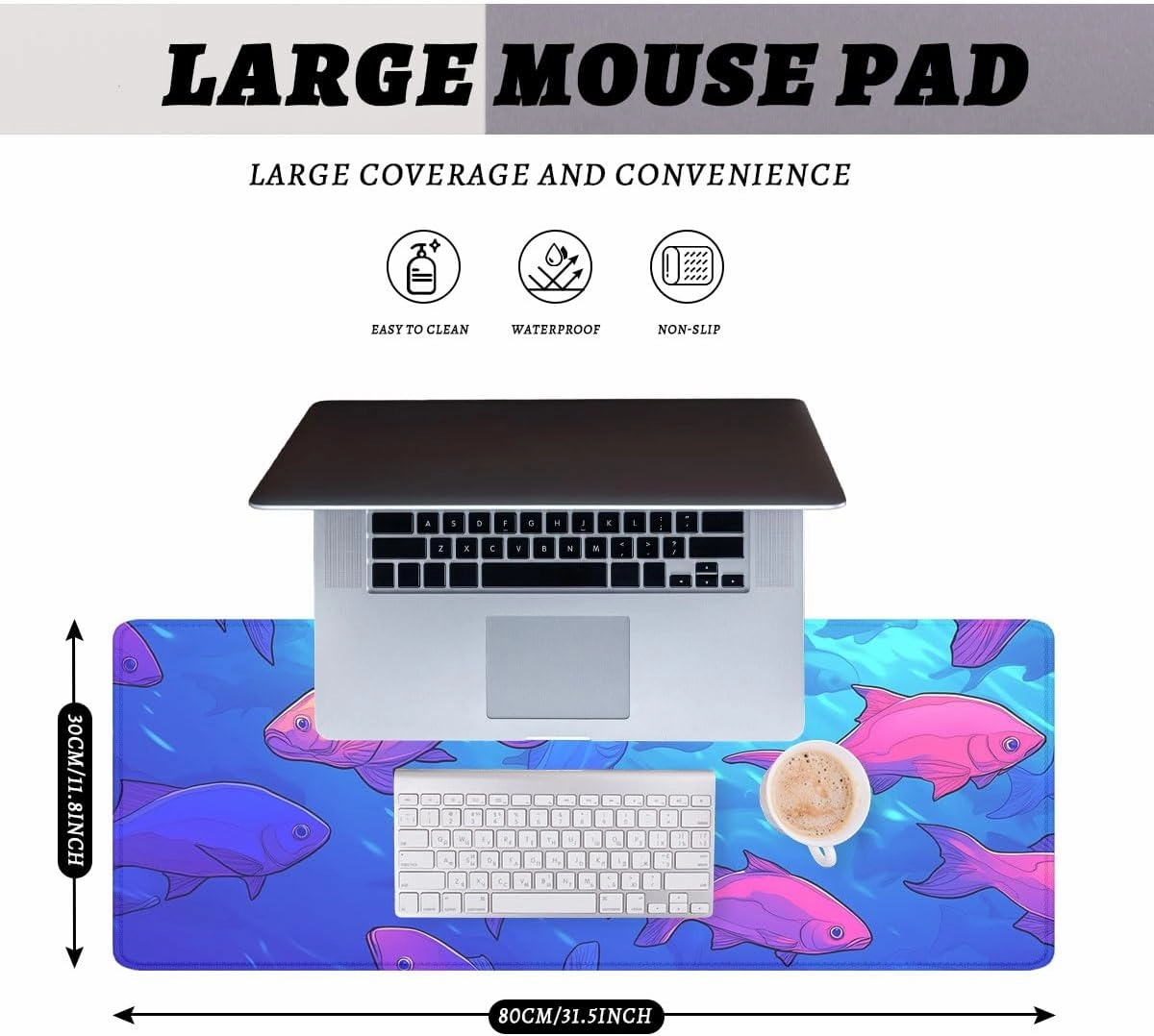 Fish Gaming Mouse Pad Desk Pad Colorful Sea Animals Red Blue Fish Tank XL Mouse Pad Large Mousepad Extended Laptop Keyboard Mat Gaming Desk Pad Mouse Mat Office Computer Keyboard Laptop Home