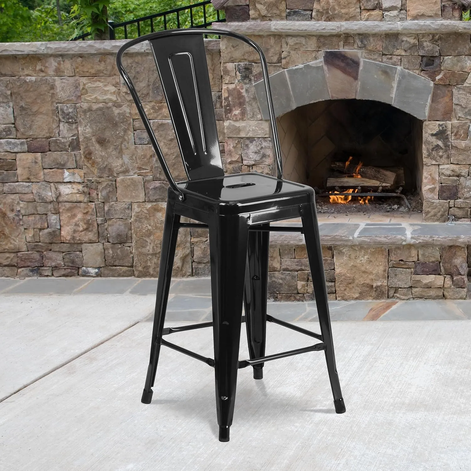Flash Furniture Lily Commercial Grade 4 Pack 24" High Black Metal Indoor-Outdoor Counter Height Stool with Removable Back