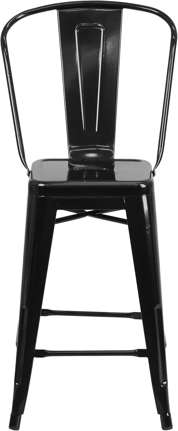 Flash Furniture Lily Commercial Grade 4 Pack 24" High Black Metal Indoor-Outdoor Counter Height Stool with Removable Back