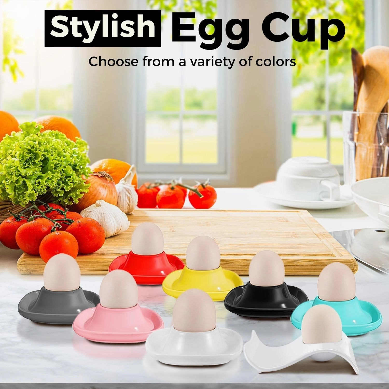Flexzion Soft Boiled Egg Holder Set - Egg Cups for Soft Boiled Eggs British - Set of 6 Ceramic Egg Holder - Stackable Egg Coddler Cups with Base for Serving, Breakfast, Brunch, White