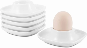 Flexzion Soft Boiled Egg Holder Set - Egg Cups for Soft Boiled Eggs British - Set of 6 Ceramic Egg Holder - Stackable Egg Coddler Cups with Base for Serving, Breakfast, Brunch, White