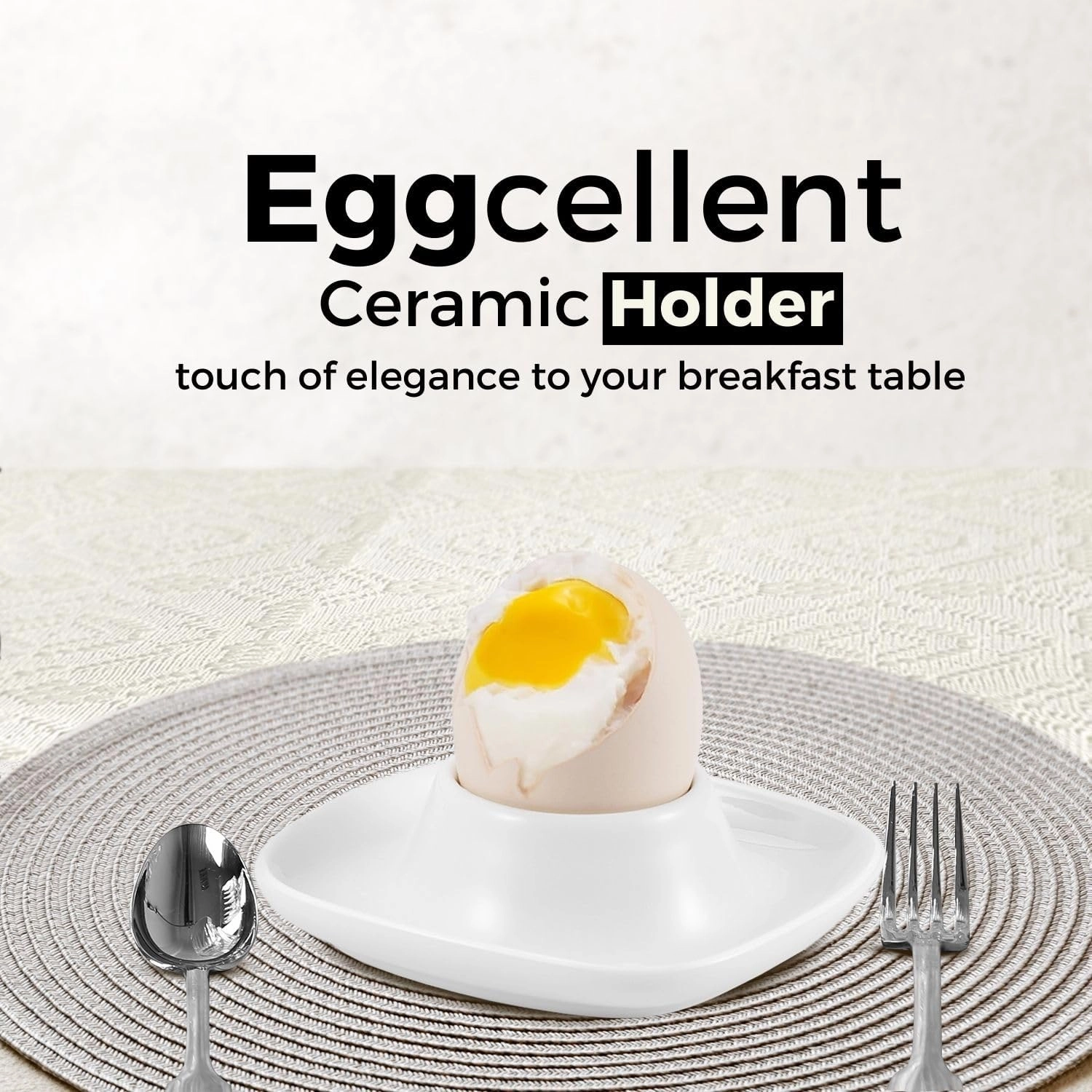 Flexzion Soft Boiled Egg Holder Set - Egg Cups for Soft Boiled Eggs British - Set of 6 Ceramic Egg Holder - Stackable Egg Coddler Cups with Base for Serving, Breakfast, Brunch, White
