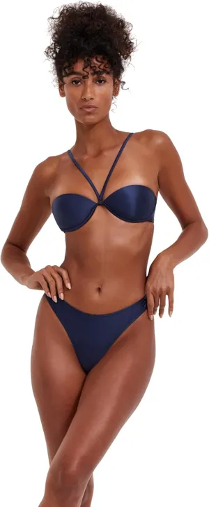 Flirtt by Gottex Satin Touch Women’s Solid Navy Underwire Bikini Bra Bathing Top with Adjustable Straps Swim Essential