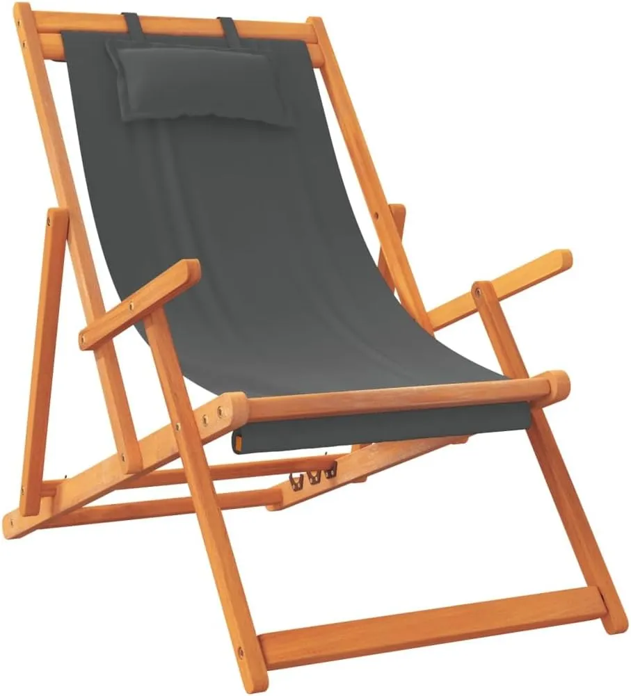 Folding Beach Chairs Gray Fabric Reclining Camping Chair, Portable Outdoor Chairs for Patio, Lawn, Foldable & Lightweight, Adults, Set of