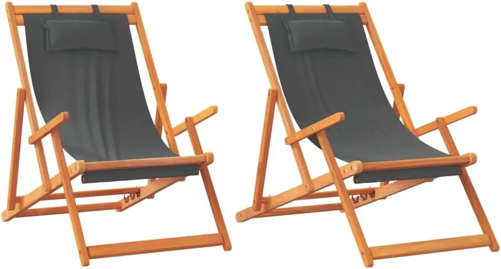 Folding Beach Chairs Gray Fabric Reclining Camping Chair, Portable Outdoor Chairs for Patio, Lawn, Foldable & Lightweight, Adults, Set of