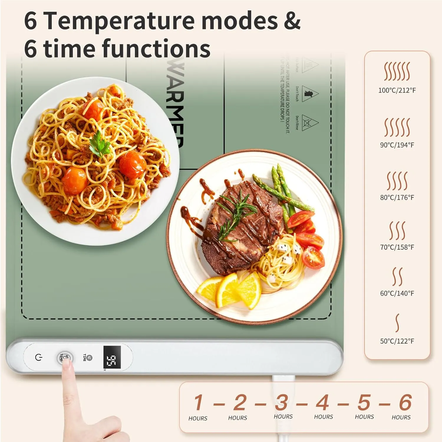Food Warming Mat - Ugrade Graphene Full Surface Heating, 500W Fast Heating, Adjustable Temperature, Food Grade Silicone, Food Warmer for Gatherings, Parties, Travel, Daily Use (Green)