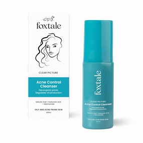 Fox;tale 2% Salicylic Acid Face Wash for Oily & Acne Prone Skin, Controls Oil & Kills Acne Causing Bacteria, Acne Control Cleanser for Men & Women - 100 ml