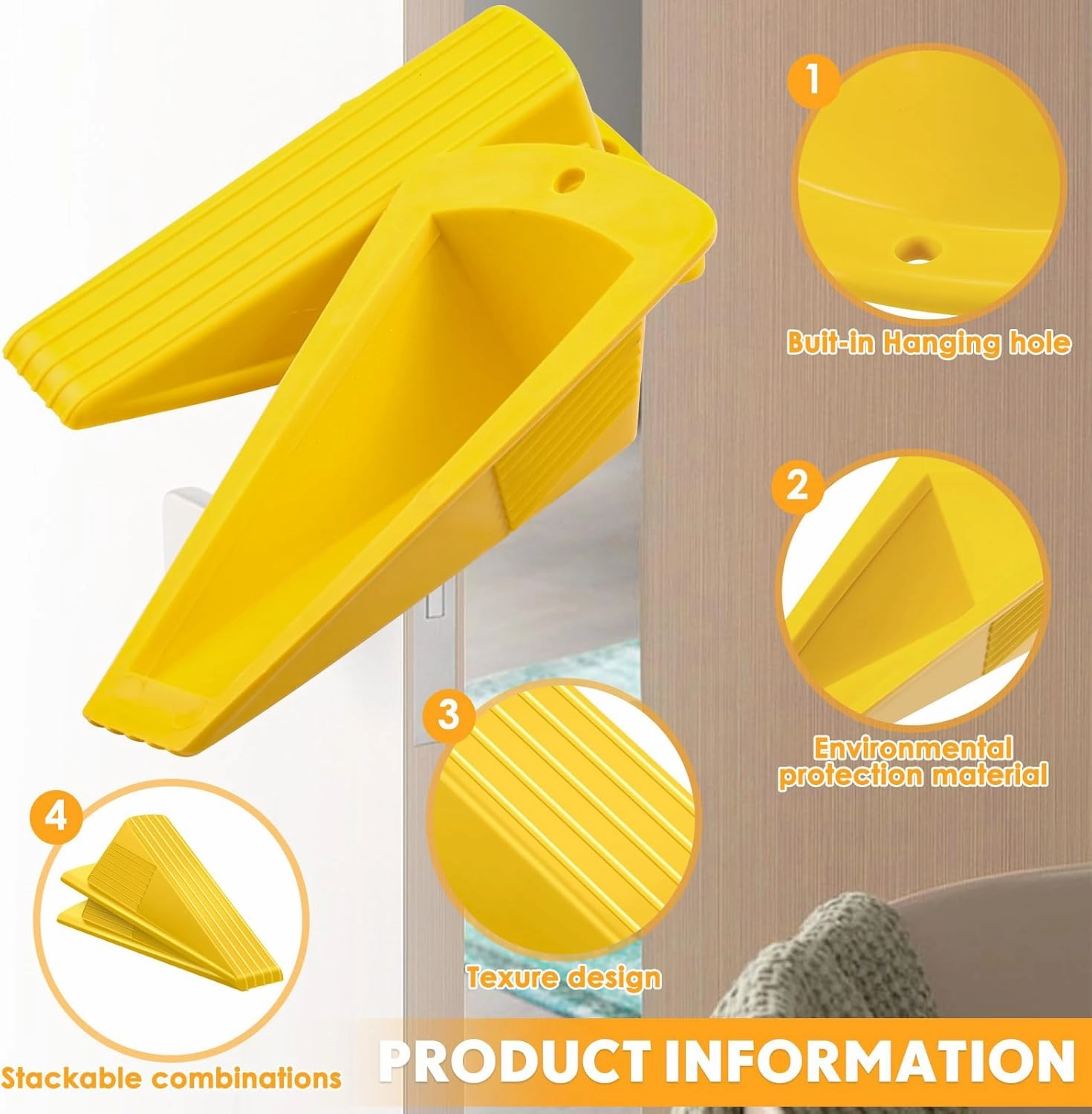 Frienda 8 Pcs Jumbo Door Stoppers Heavy Duty Door Stopper Tall up to 2inch Tall Wedge TPR Large Wedge Stackable Big Rubber Doorstop for Hotel Carpet Hardwood Concrete and Tile (Yellow)