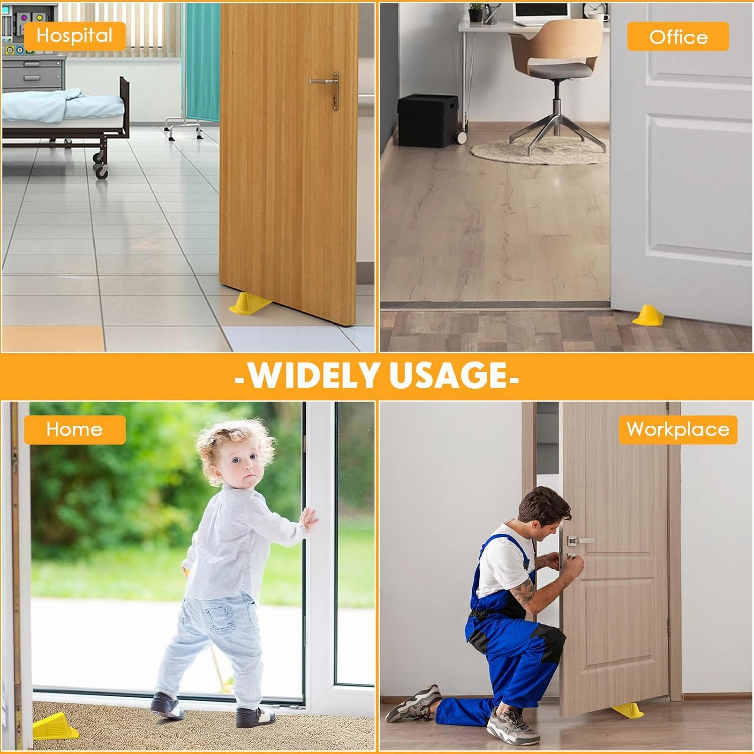 Frienda 8 Pcs Jumbo Door Stoppers Heavy Duty Door Stopper Tall up to 2inch Tall Wedge TPR Large Wedge Stackable Big Rubber Doorstop for Hotel Carpet Hardwood Concrete and Tile (Yellow)