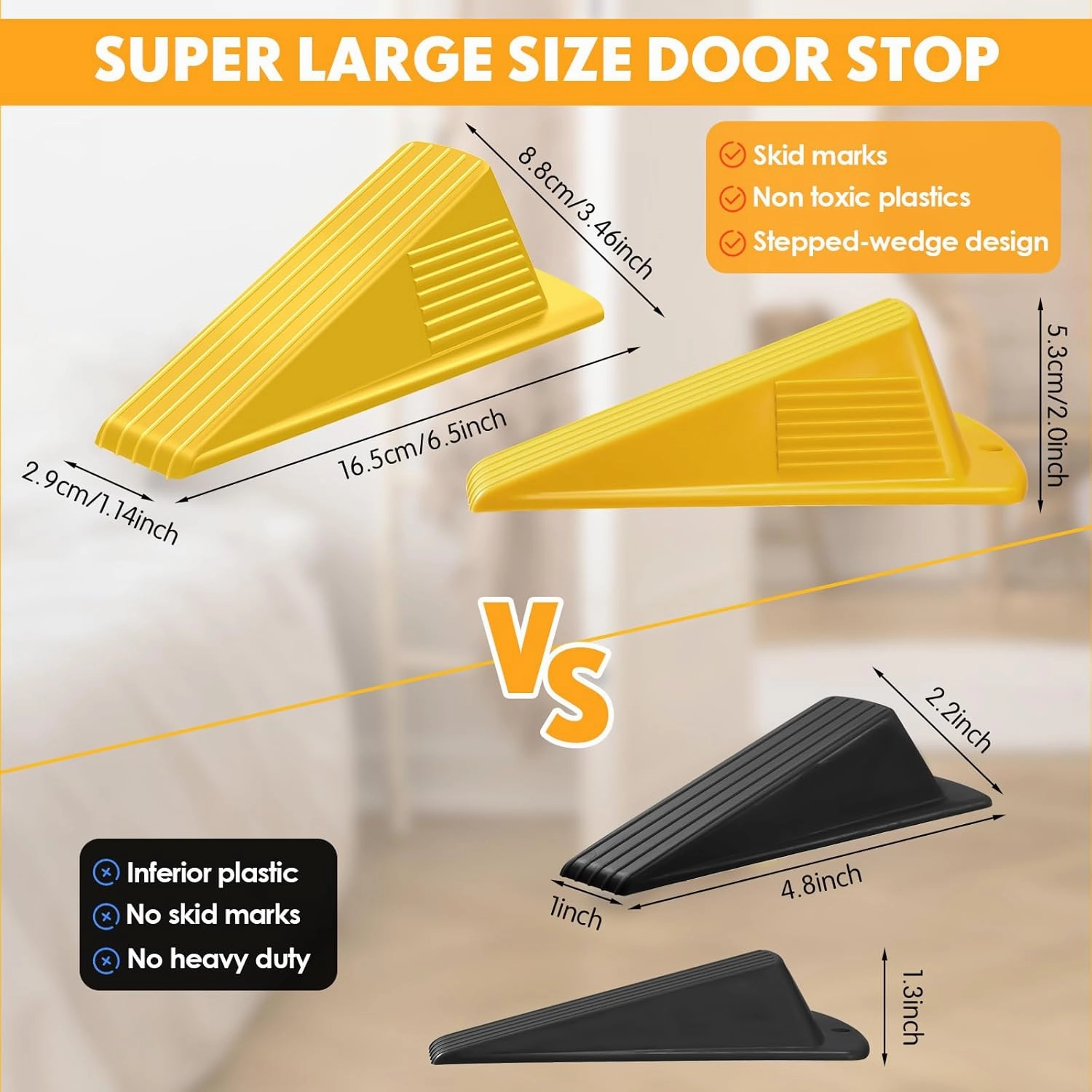 Frienda 8 Pcs Jumbo Door Stoppers Heavy Duty Door Stopper Tall up to 2inch Tall Wedge TPR Large Wedge Stackable Big Rubber Doorstop for Hotel Carpet Hardwood Concrete and Tile (Yellow)