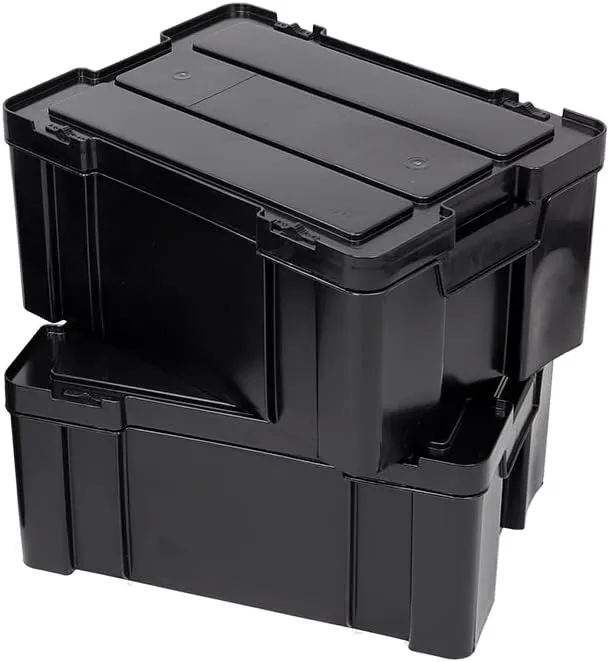 Front Runner Cub Pack/Twin Set: 2 Black, High Strength Plastic Storage Boxes, Latching, Stackable, Modern Style, Rectangular Shape, 17.3" L x 12.4" W x 8.3" H, 18.5L Capacity Each