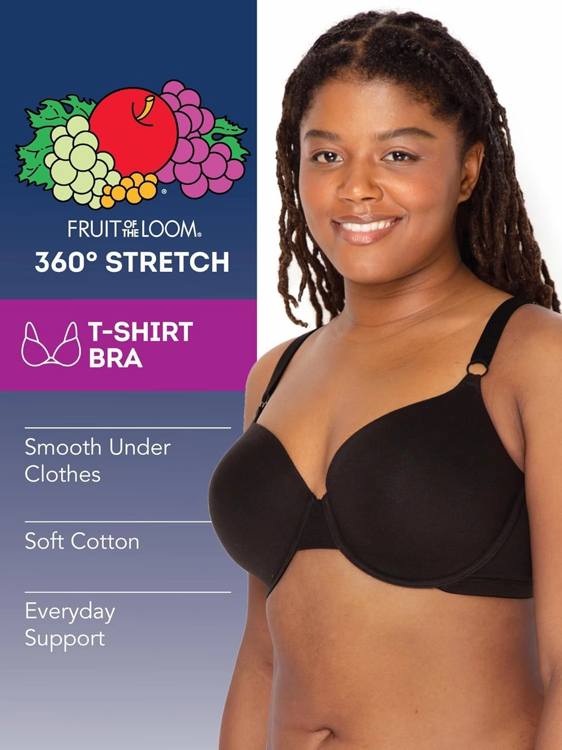 Fruit of the Loom Women's Smooth Cotton T-Shirt Bra Pack - Ultra-Soft, Flexible, and Invisible Under Tees