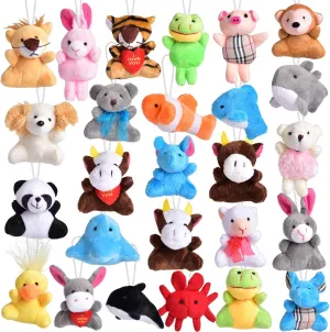 FUN LITTLE TOYS 26 Pack Mini Stuffed Animals Bulk, Cute Small Plush Toy Assortment Keychain, Children Pets Classroom Prizes Pinata Stuffers Goodie Bag Fillers Party Favors for Kids