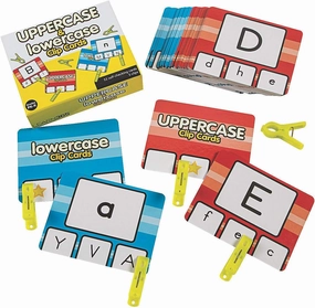 Fun Express Uppercase & Lowercase Letter Clip Card Set - Fun Learning Activities for Kids - Laminated Cardstock, 5” x 4” - Perfect for Early Education - 57-Pieces