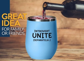 Funny Introvert Blue Edition Wine Tumbler 12oz - Introvert Unite - Loner person solitary person outsider individual self- observer homebody