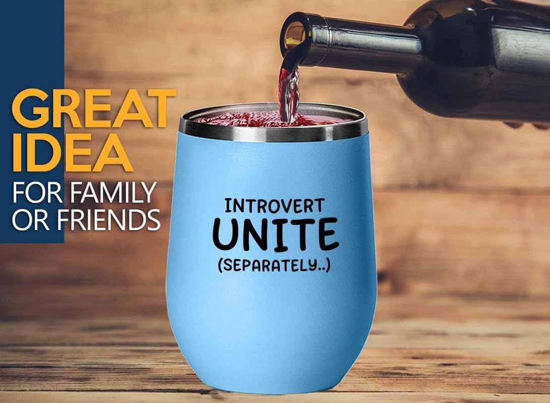 Funny Introvert Blue Edition Wine Tumbler 12oz - Introvert Unite - Loner person solitary person outsider individual self- observer homebody