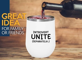 Funny Introvert Silver Edition Wine Tumbler 12oz - Introvert Unite - Loner person solitary person outsider individual self- observer homebody