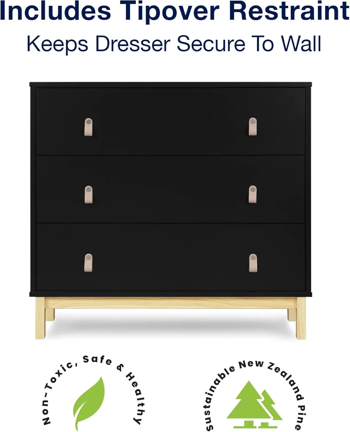 GAP babyGap Legacy 3 Drawer Dresser with Leather Pulls, Ebony/Natural